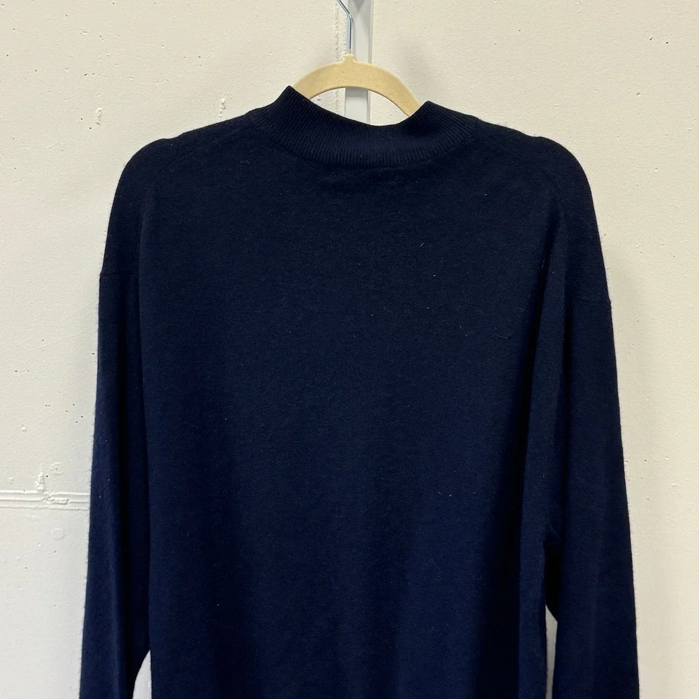 Metropolitan View Mens 100% Cashmere Mock Neck Sweater Navy‎ Blue Lg Minimalist